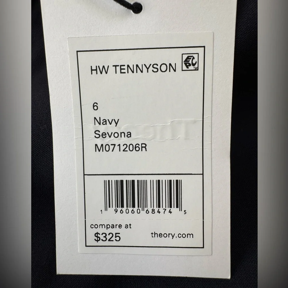 Theory HW Tennyson Wool Trousers Pants Navy Blue size 6 New with Tags $325 - Picture 7 of 13